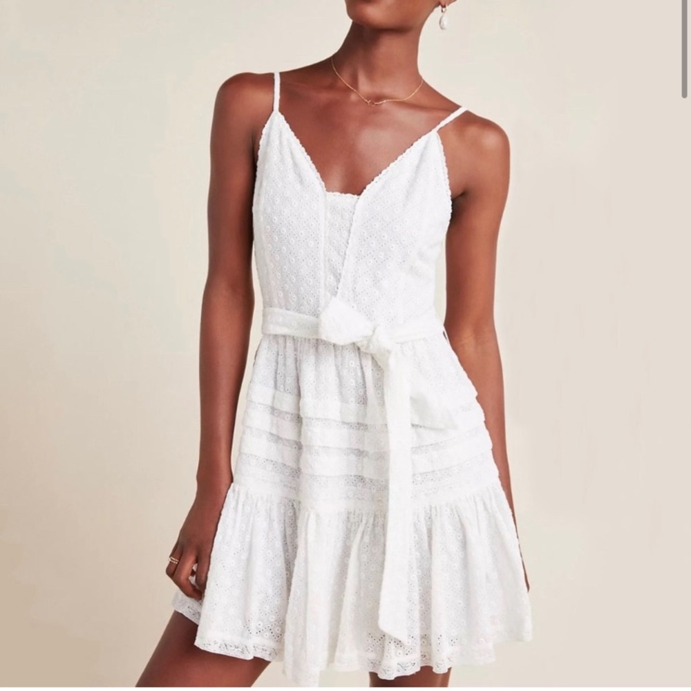 Paige White Cotton Nahla Floral Eyelet Mini Dress size Small